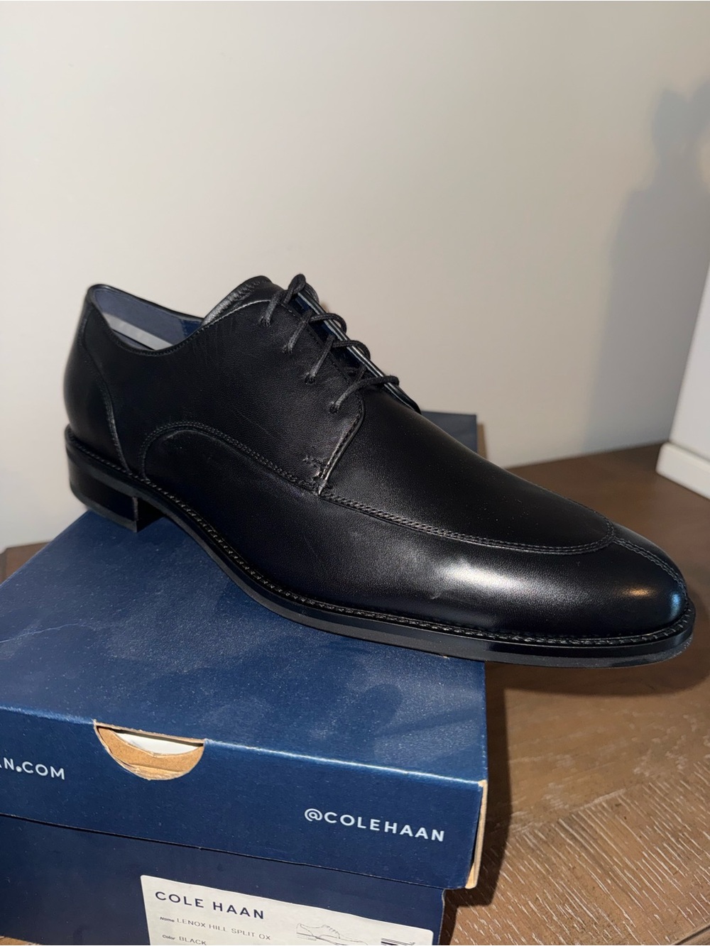 New Cole Haan Black Leather Lenox Hill Split Lace-Up Dress Oxfords